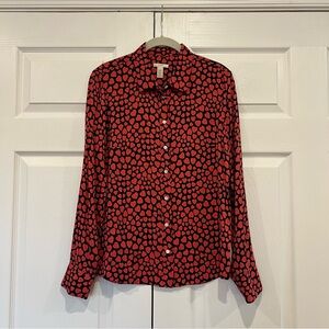 J Crew Silk Boy Shirt Heart Throb Navy Blue Red Womens 6 Silk Blend Vintage Love